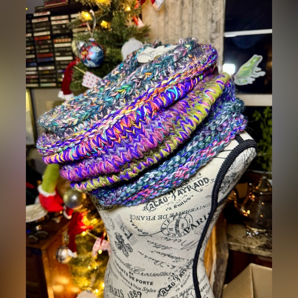 ONE OF A KIND Chunky Hand Knit Cowl • Boho Wool Statement Scarf